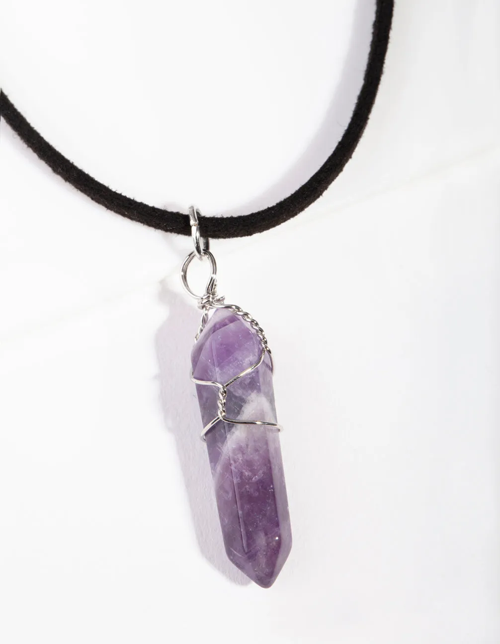 Rhodium Wire Wrap Amethyst Stone Necklace