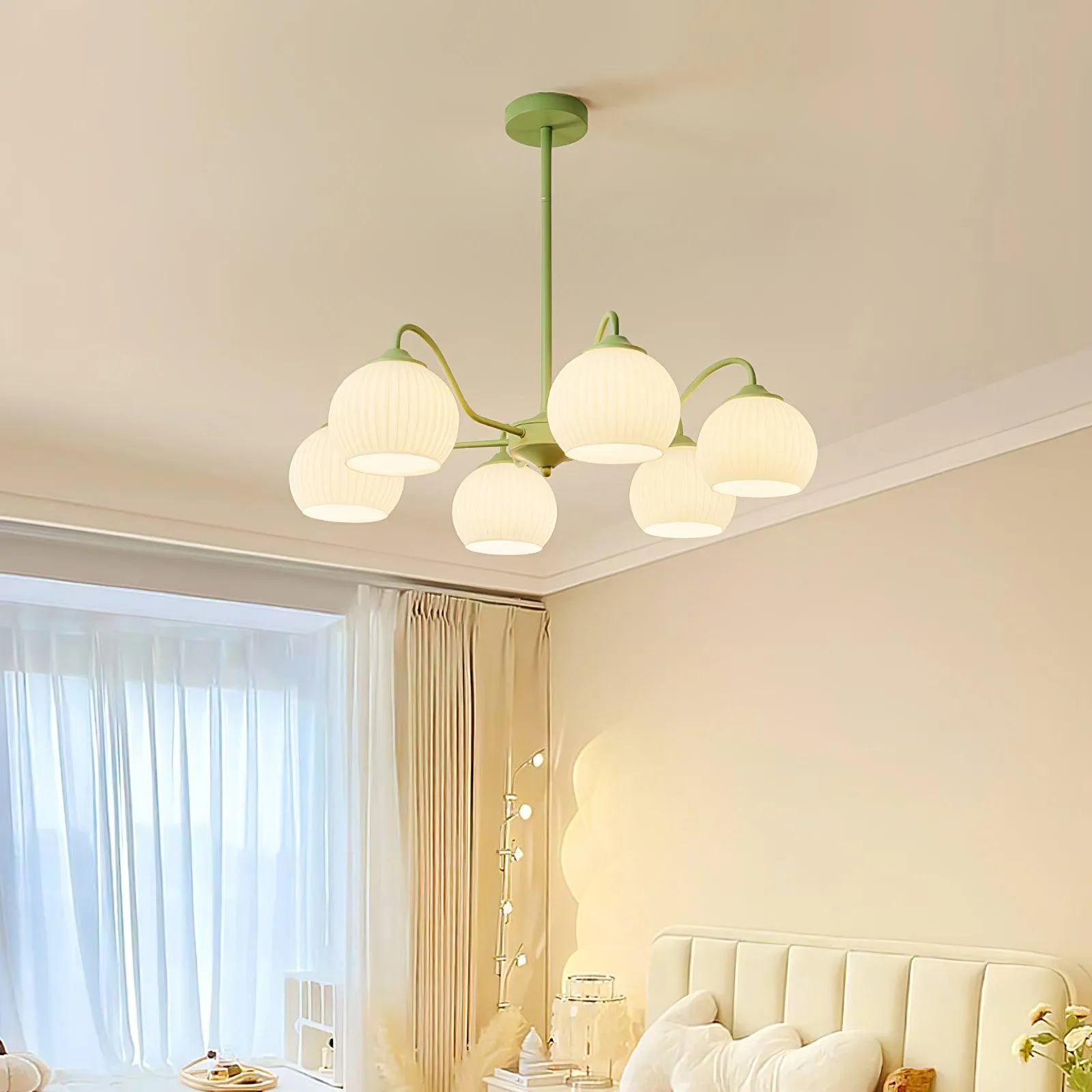 Ribbed Glass Matcha Chandelier