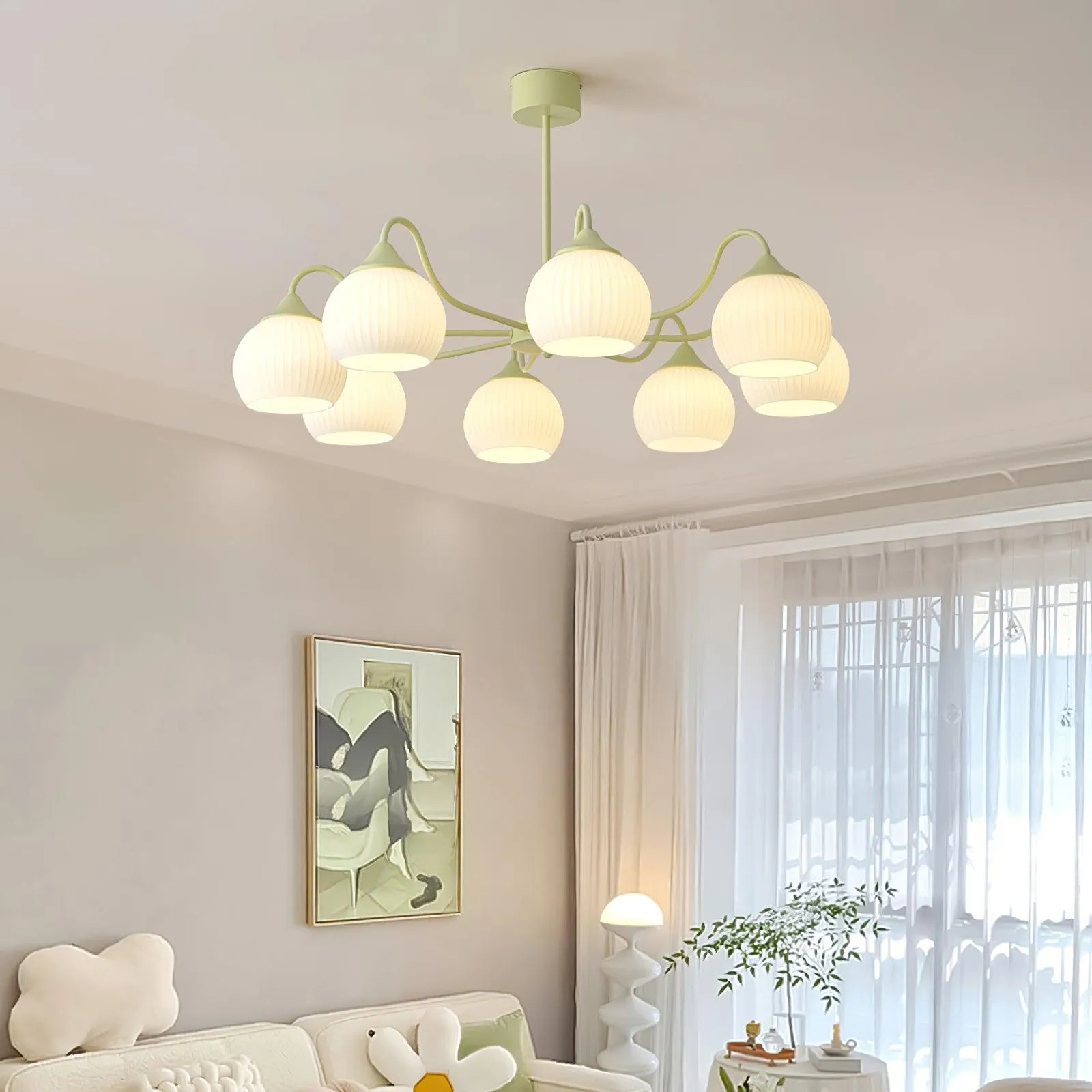 Ribbed Glass Matcha Chandelier