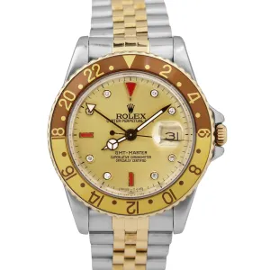 Rolex GMT-Master ROOT BEER Brown CHAMPAGNE DIAMOND 18K Gold Steel JUBILEE 16753