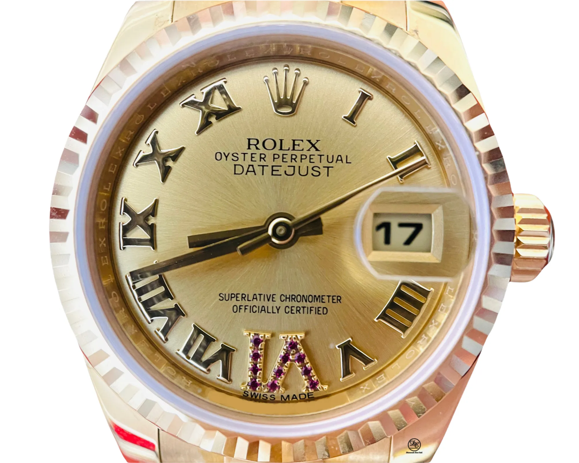 Rolex Lady-Datejust Yellow Gold Champagne Roman and Factory Ruby Dial 179178 Unworn Box and Papers