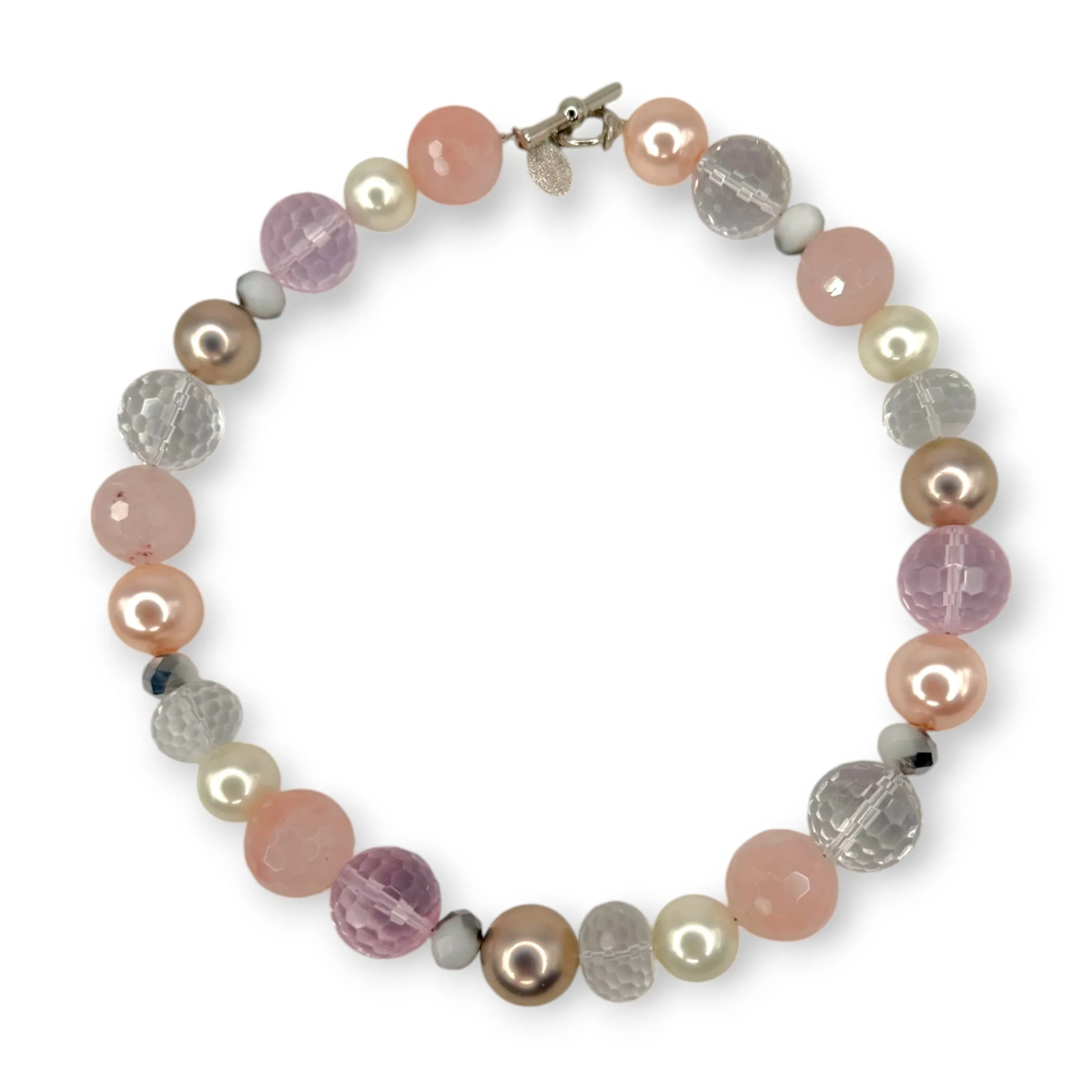Rose Quartz Amethyst Crystal Ball Necklace