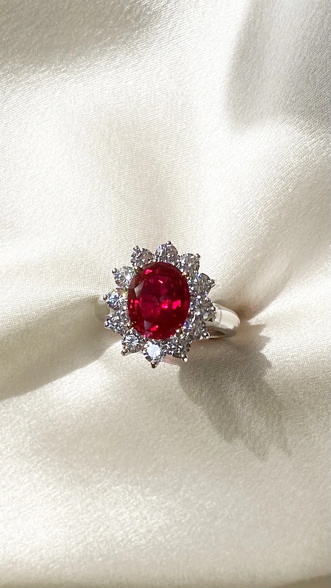 Rosemond Ruby Oval Ring White Gold Plated