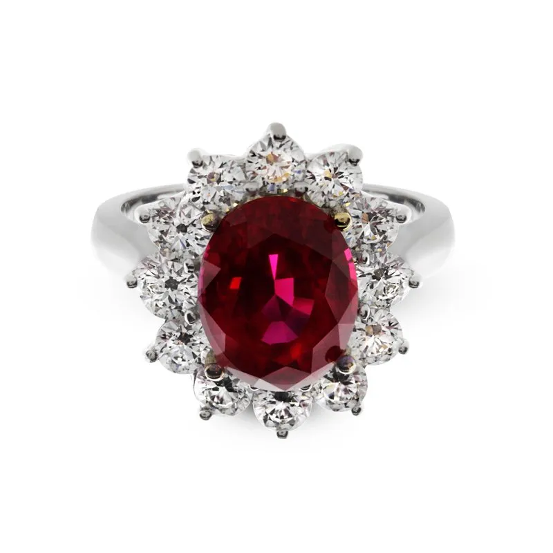 Rosemond Ruby Oval Ring White Gold Plated