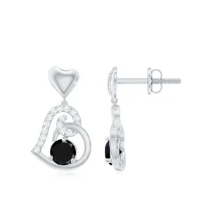 Round Created Black Diamond Heart Drop Earrings with Diamond
