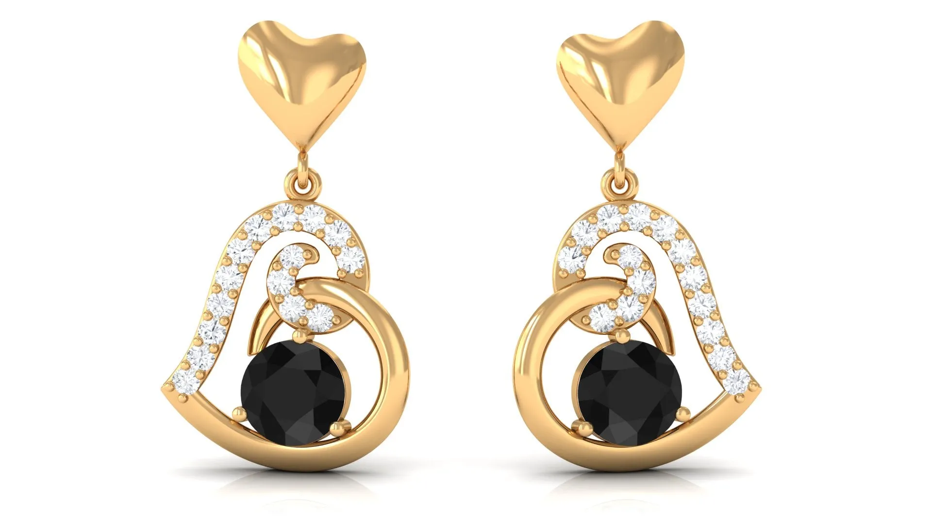 Round Created Black Diamond Heart Drop Earrings with Diamond