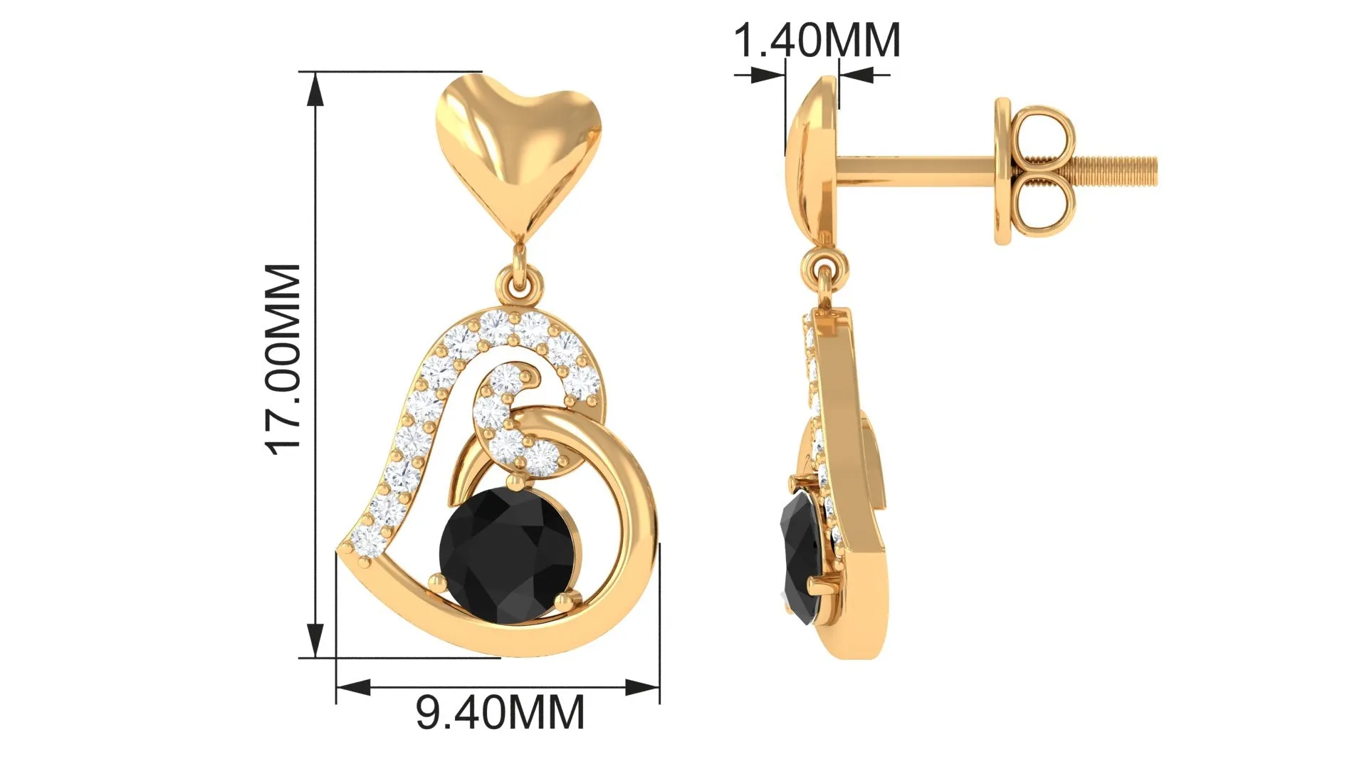 Round Created Black Diamond Heart Drop Earrings with Diamond