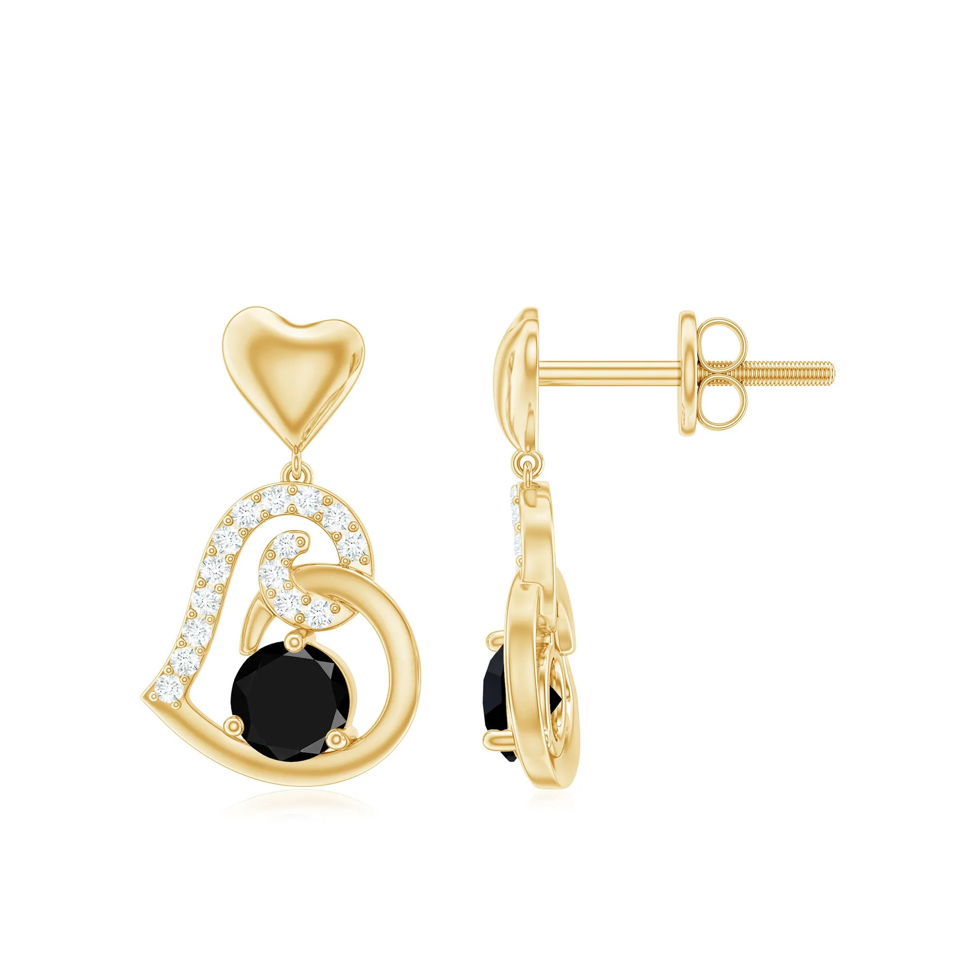 Round Created Black Diamond Heart Drop Earrings with Diamond