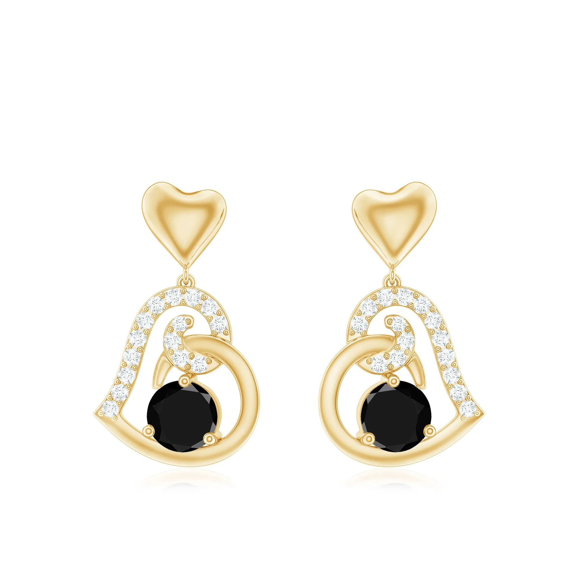 Round Created Black Diamond Heart Drop Earrings with Diamond