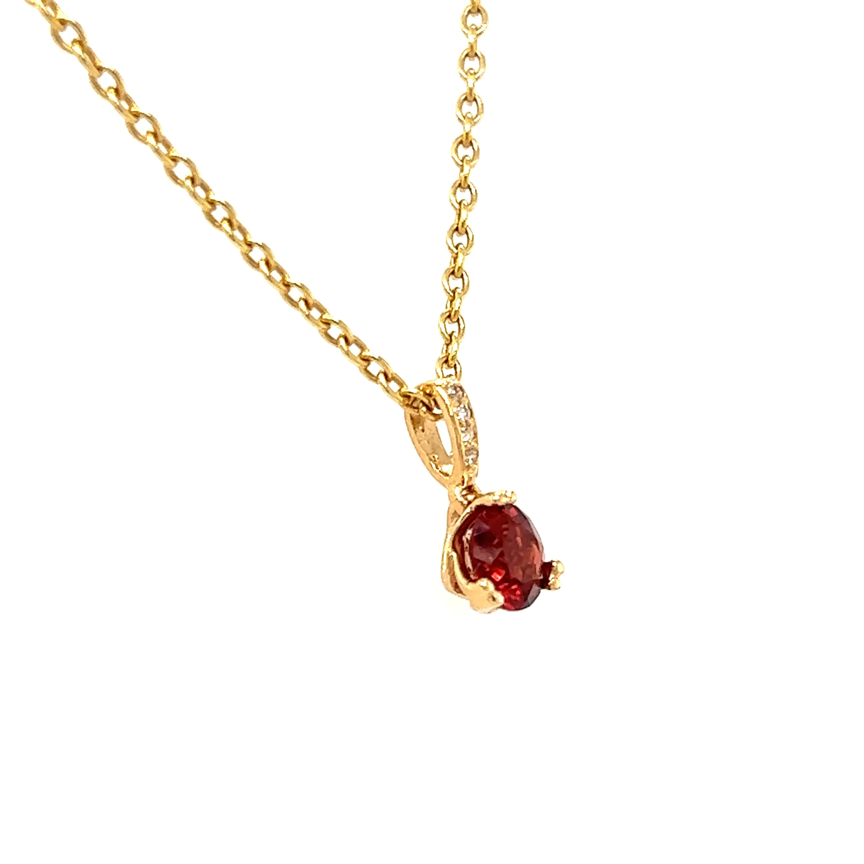 Round Garnet Pendant with Four Diamonds in 14K Yellow Gold