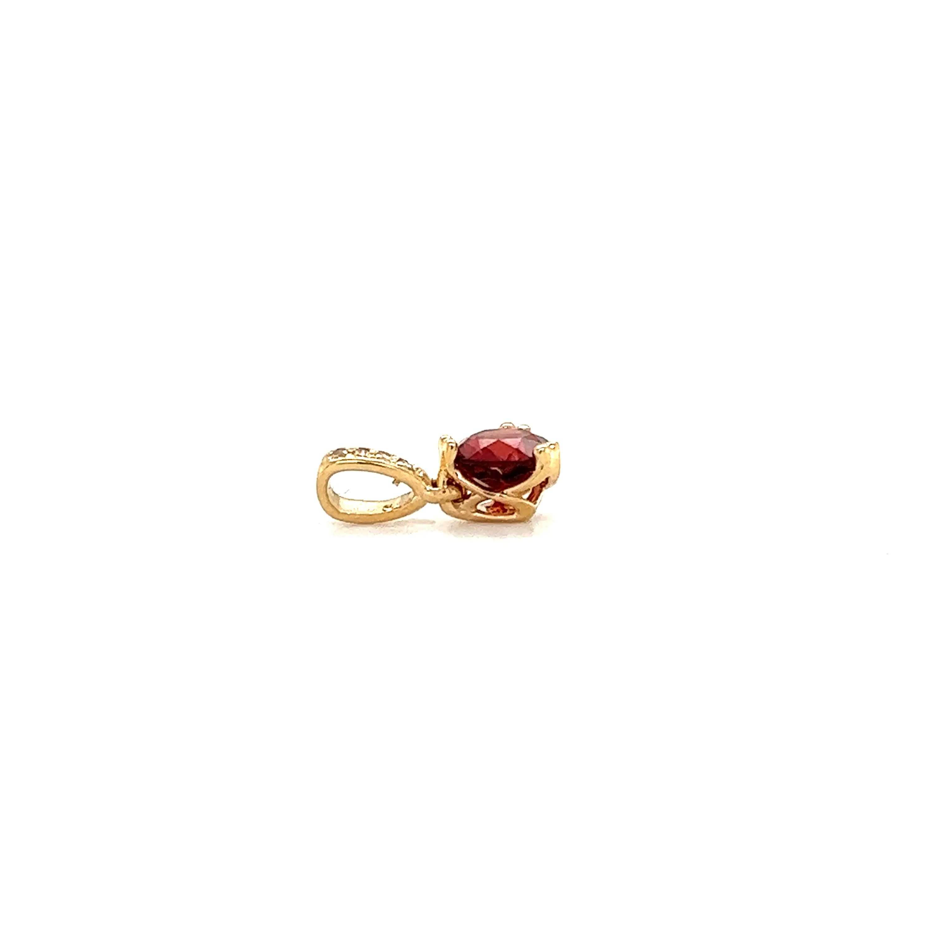 Round Garnet Pendant with Four Diamonds in 14K Yellow Gold