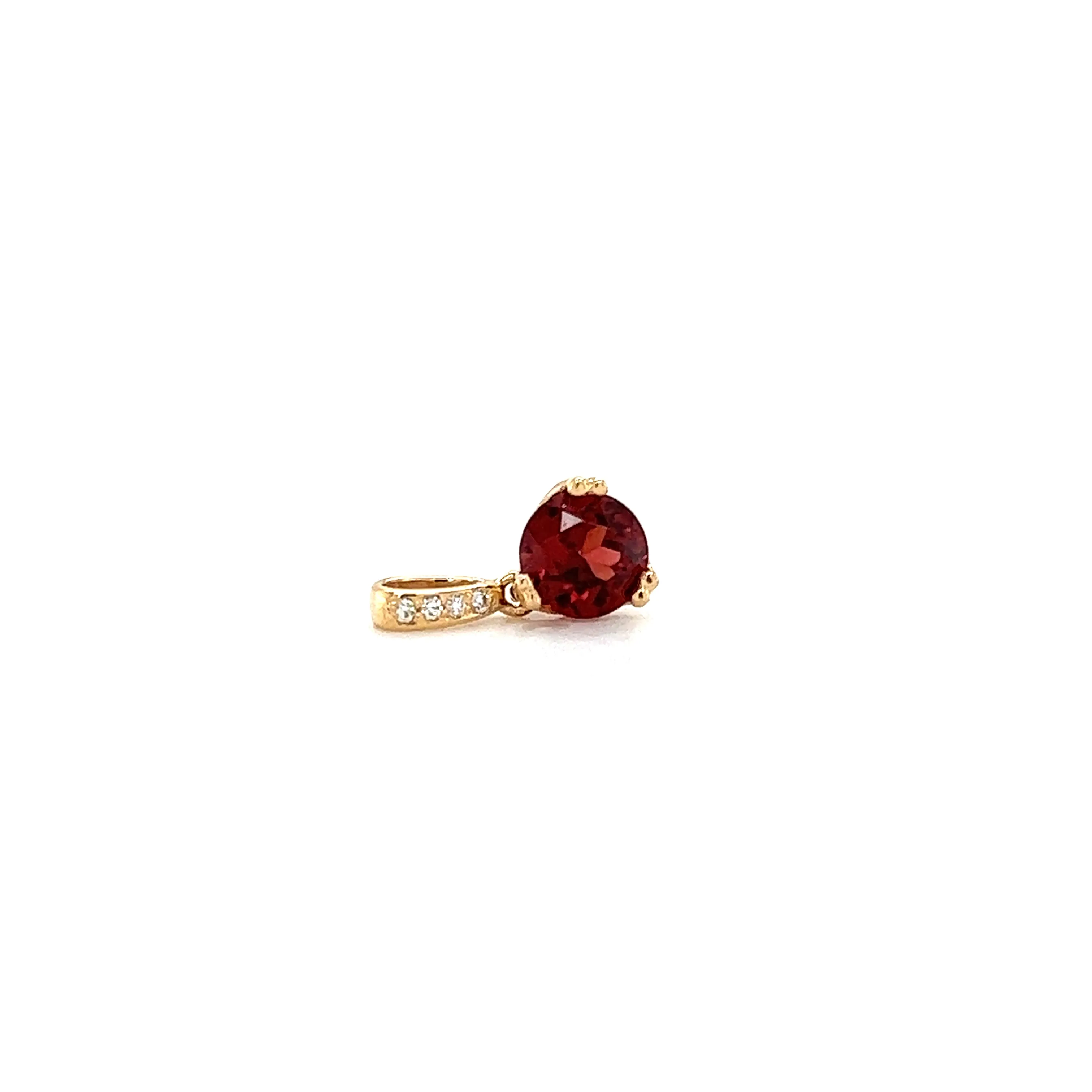 Round Garnet Pendant with Four Diamonds in 14K Yellow Gold