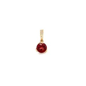 Round Garnet Pendant with Four Diamonds in 14K Yellow Gold