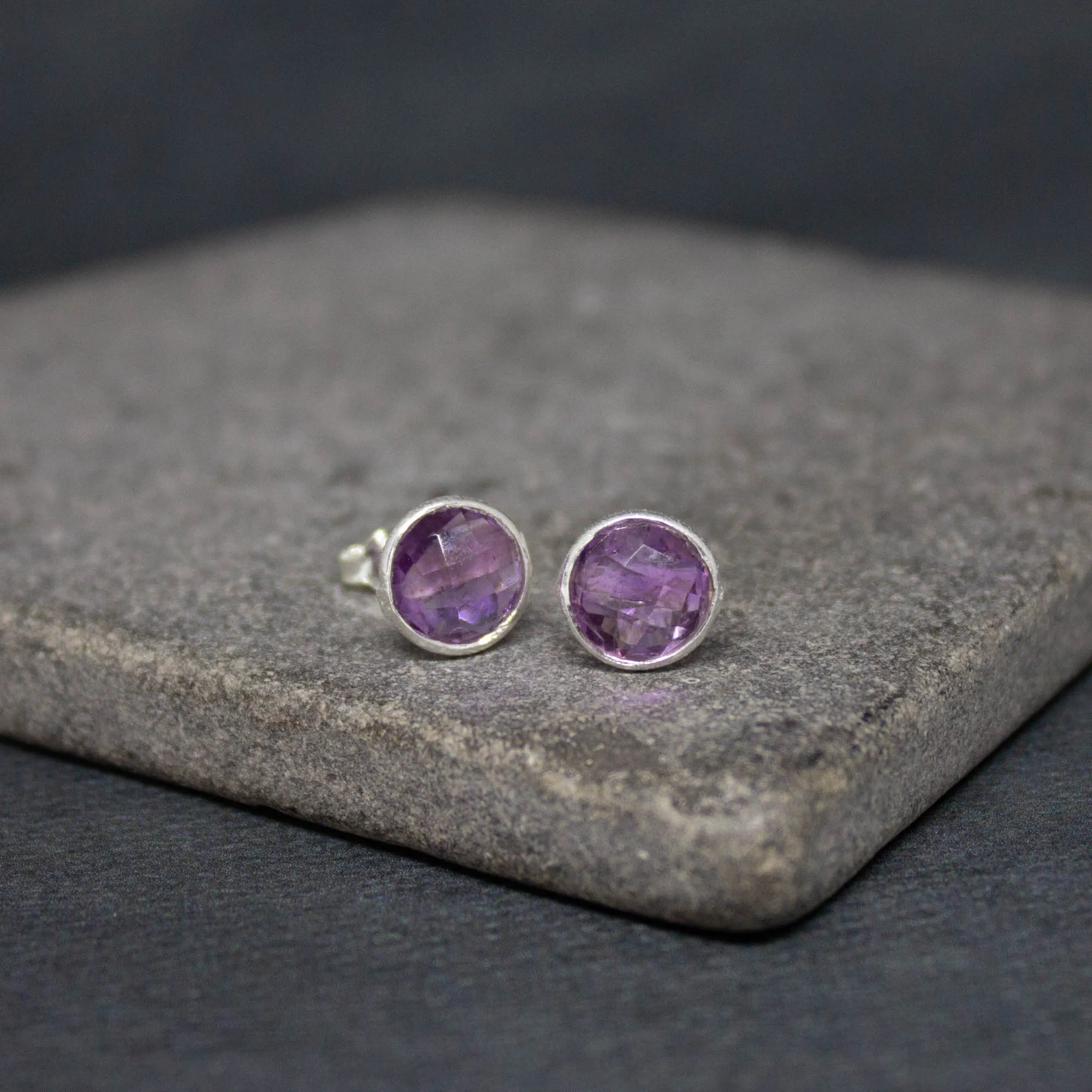Round Gemstone Stud Earrings in Silver