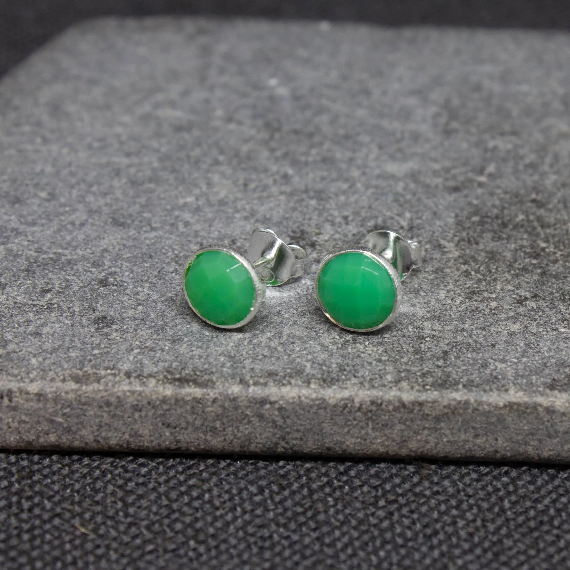 Round Gemstone Stud Earrings in Silver