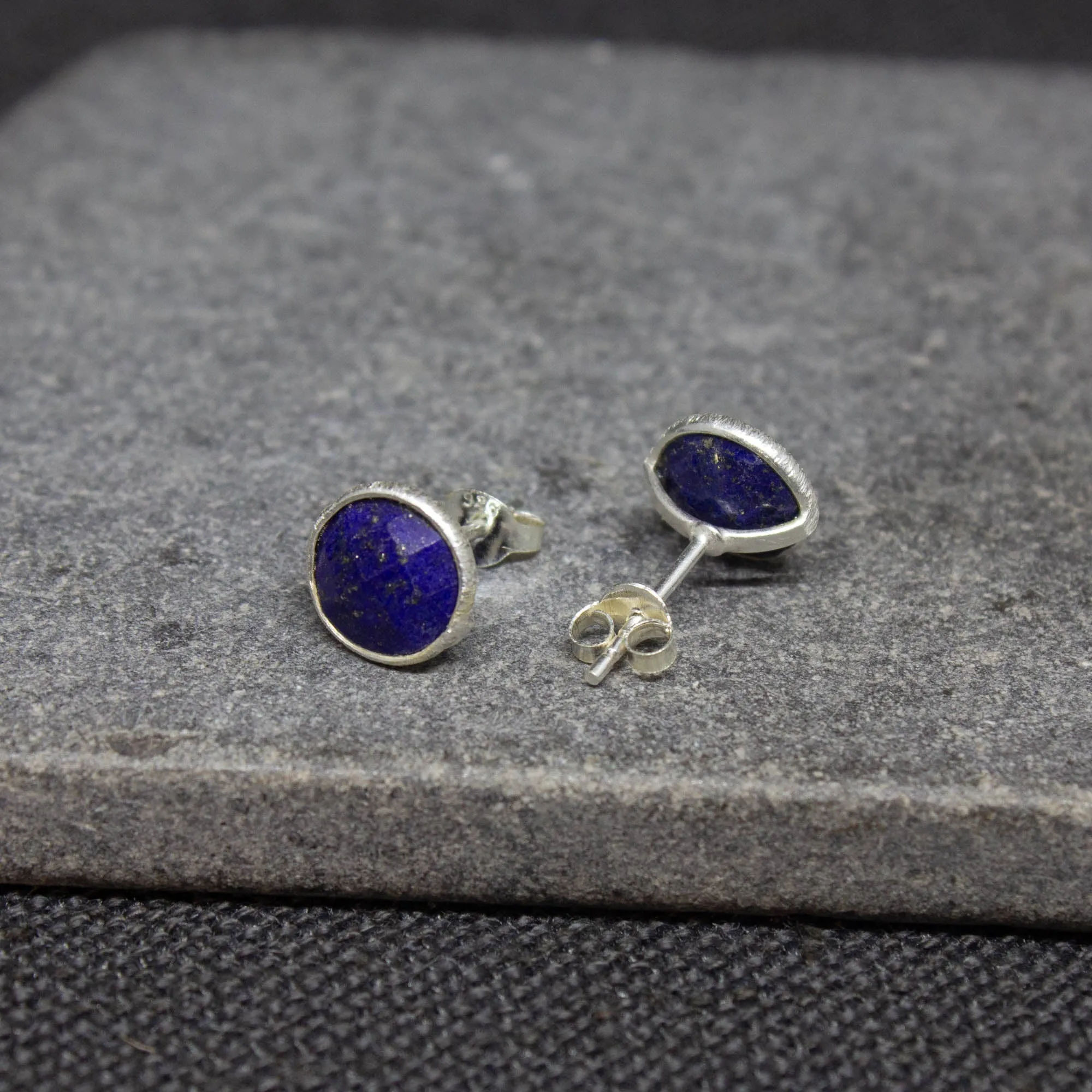 Round Gemstone Stud Earrings in Silver