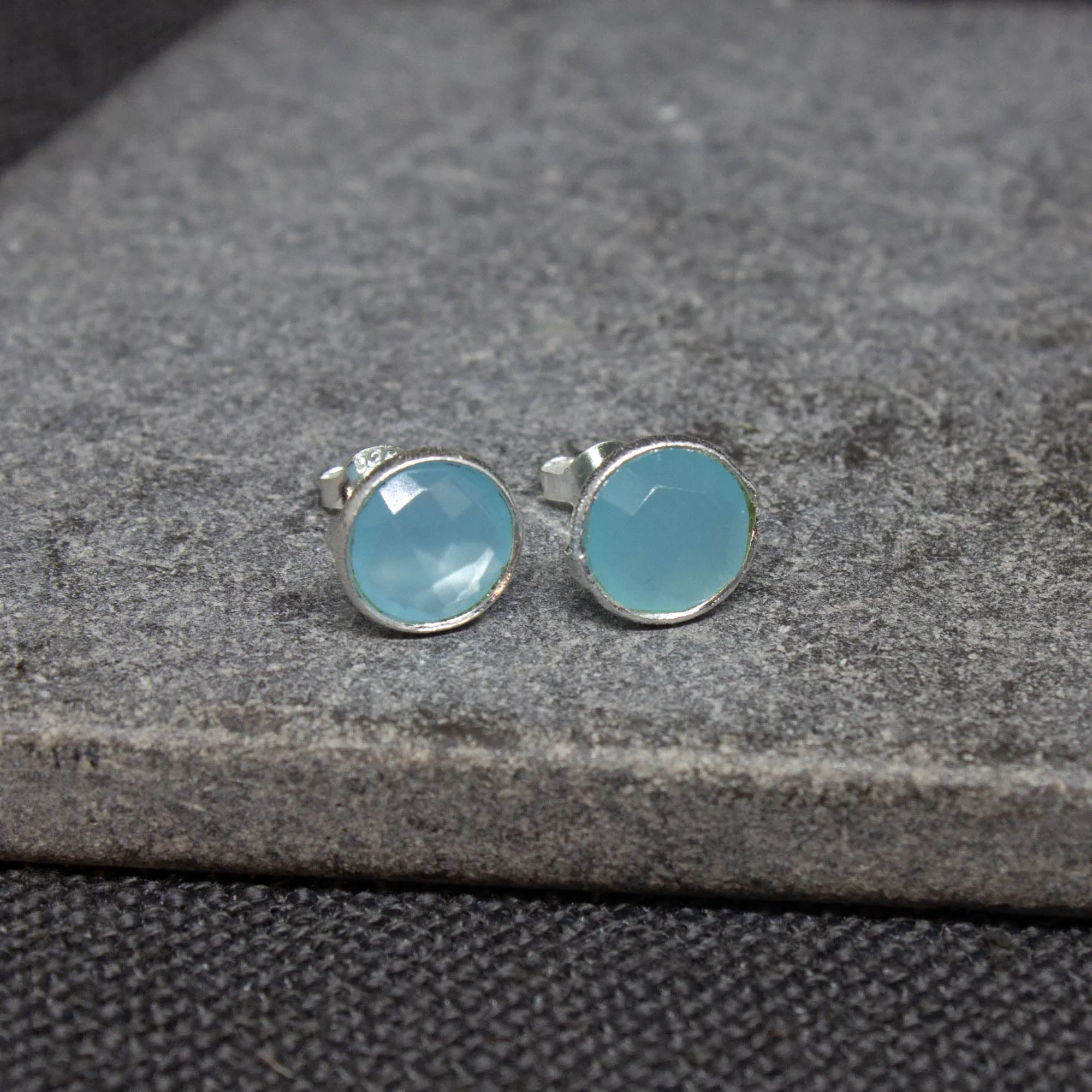 Round Gemstone Stud Earrings in Silver