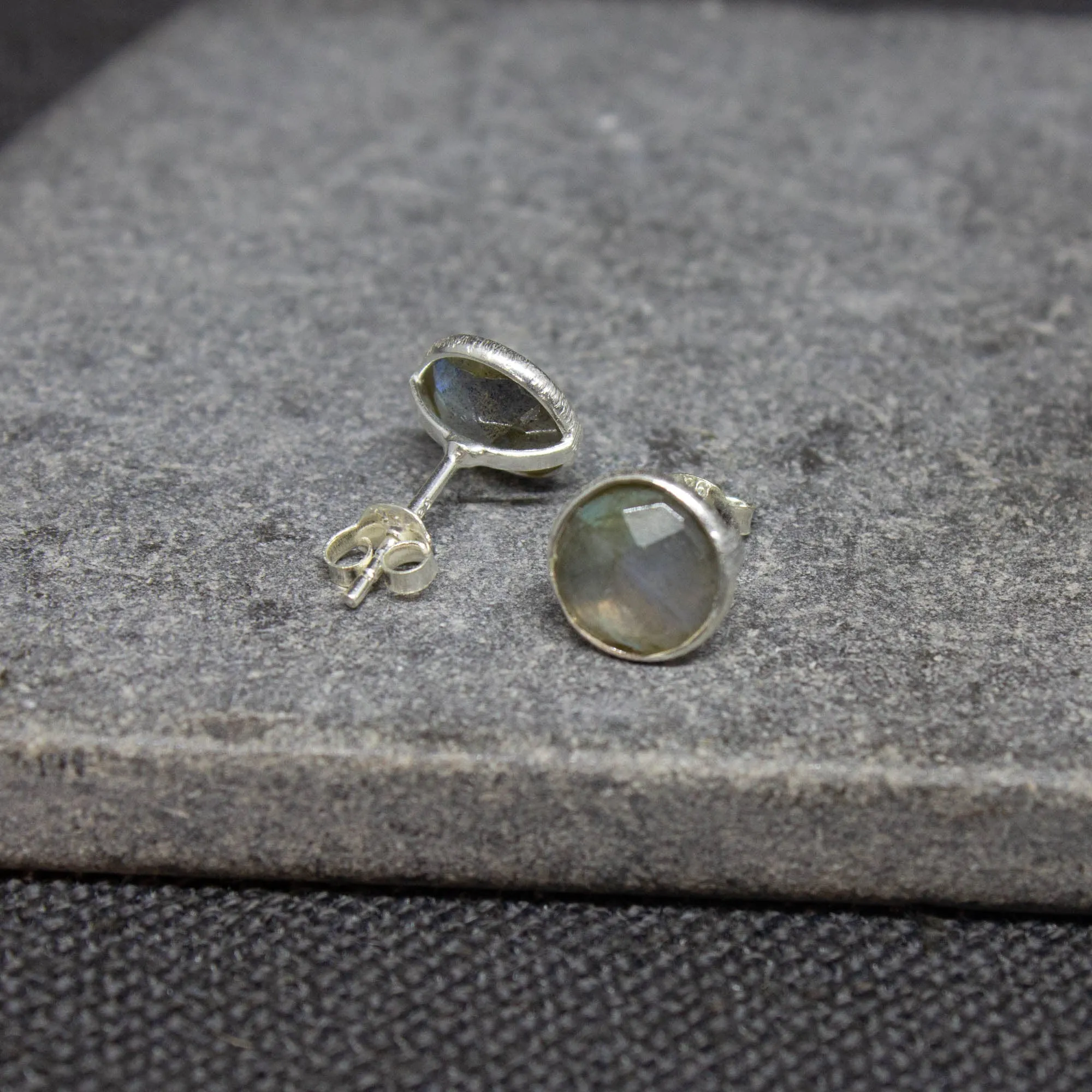 Round Gemstone Stud Earrings in Silver