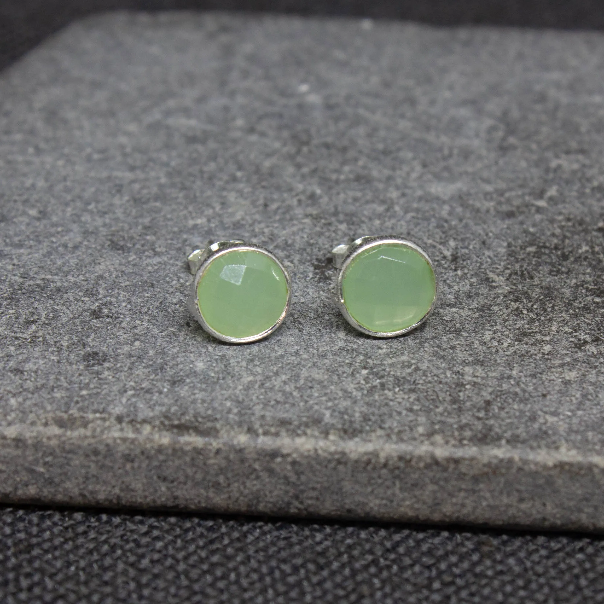 Round Gemstone Stud Earrings in Silver
