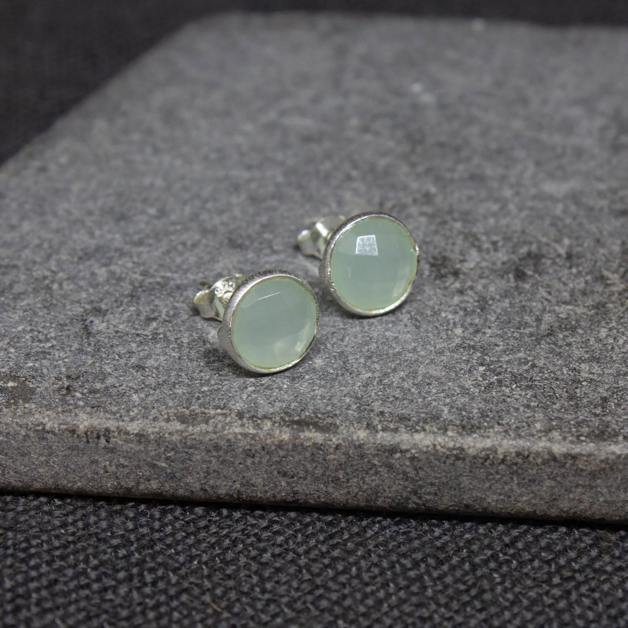 Round Gemstone Stud Earrings in Silver