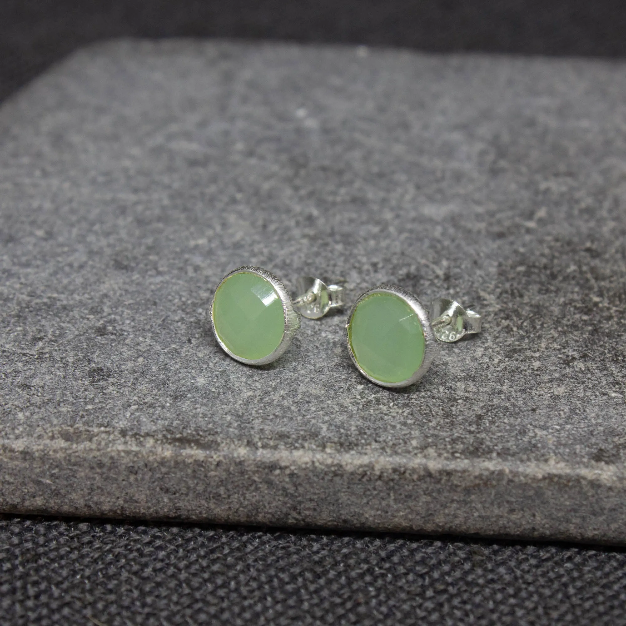 Round Gemstone Stud Earrings in Silver