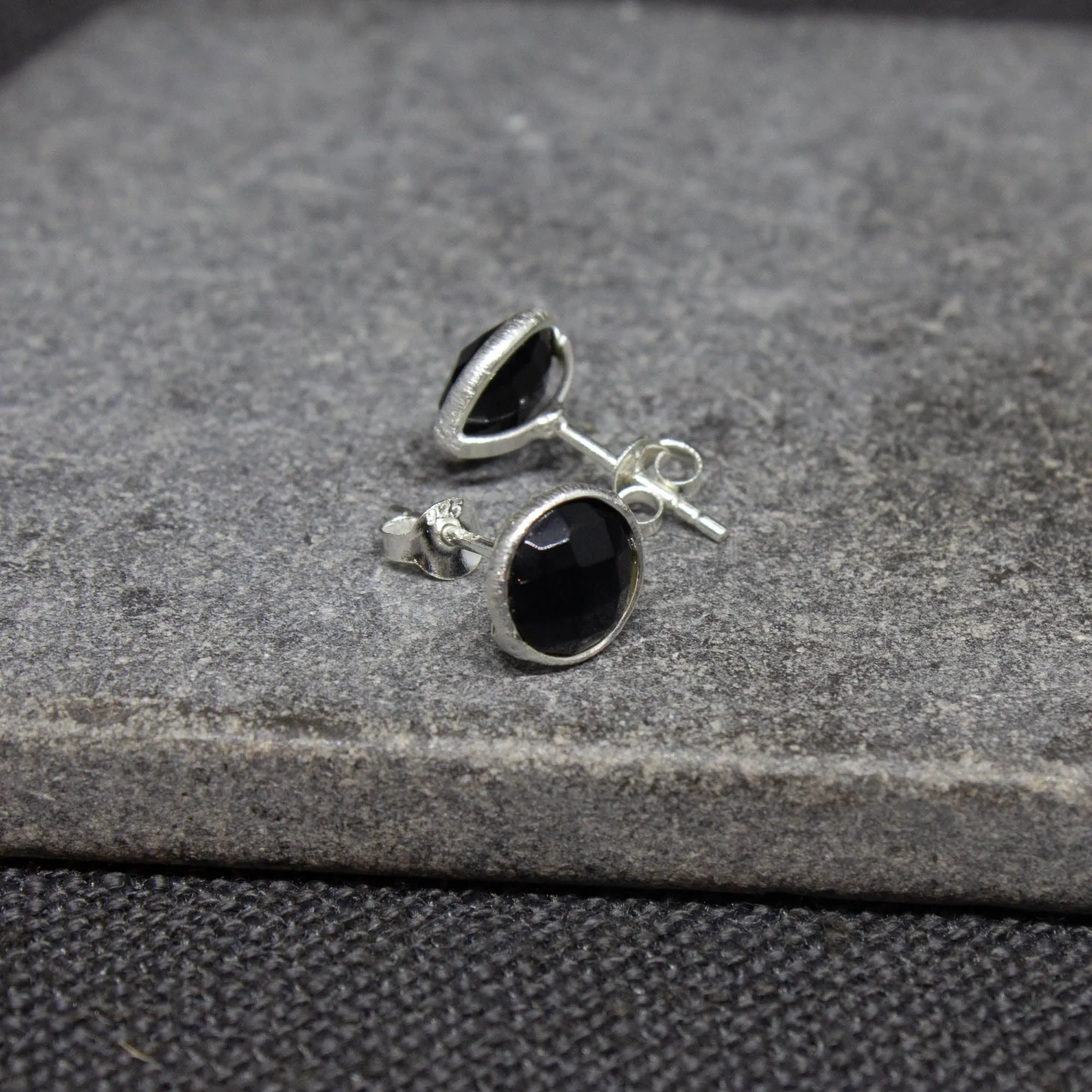 Round Gemstone Stud Earrings in Silver