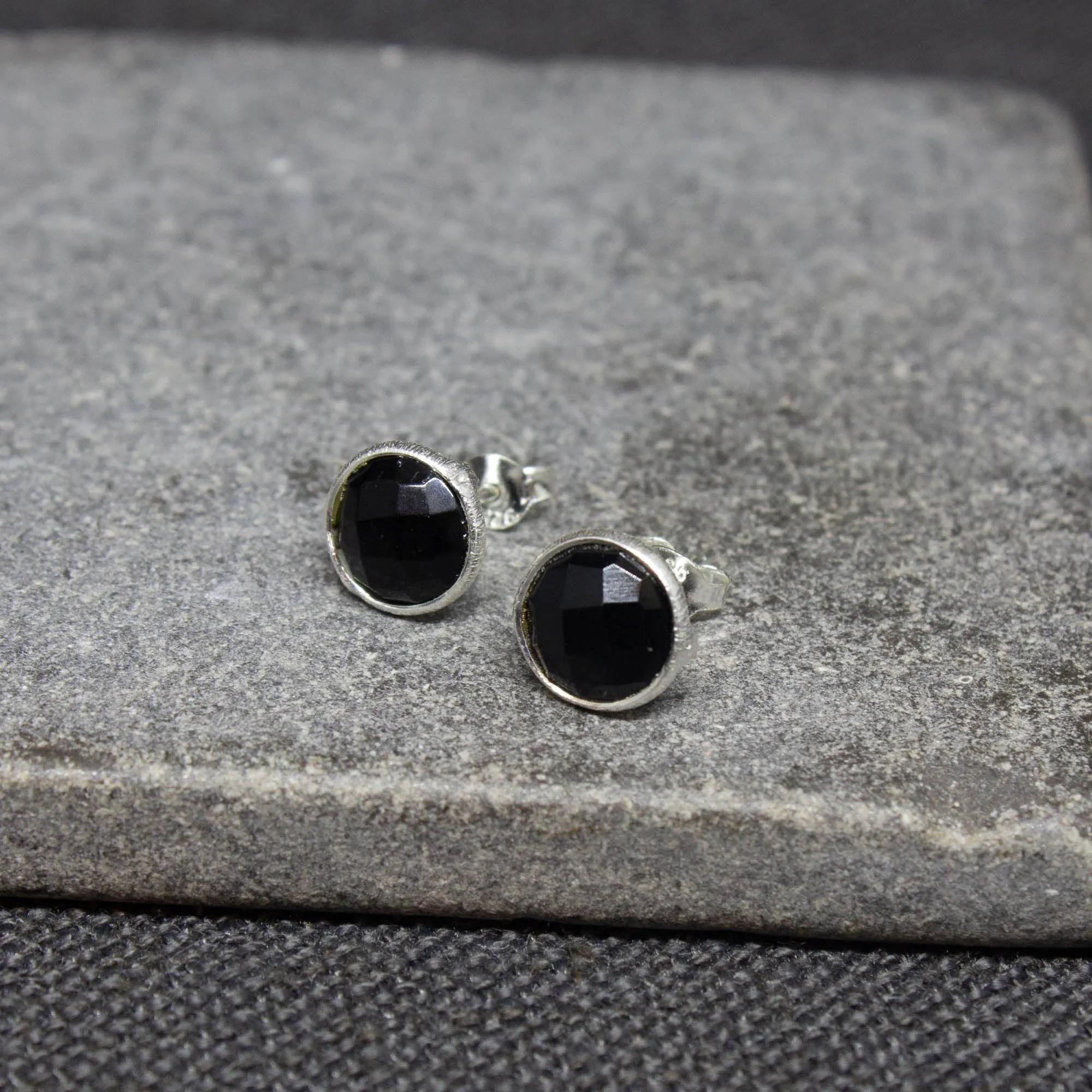 Round Gemstone Stud Earrings in Silver
