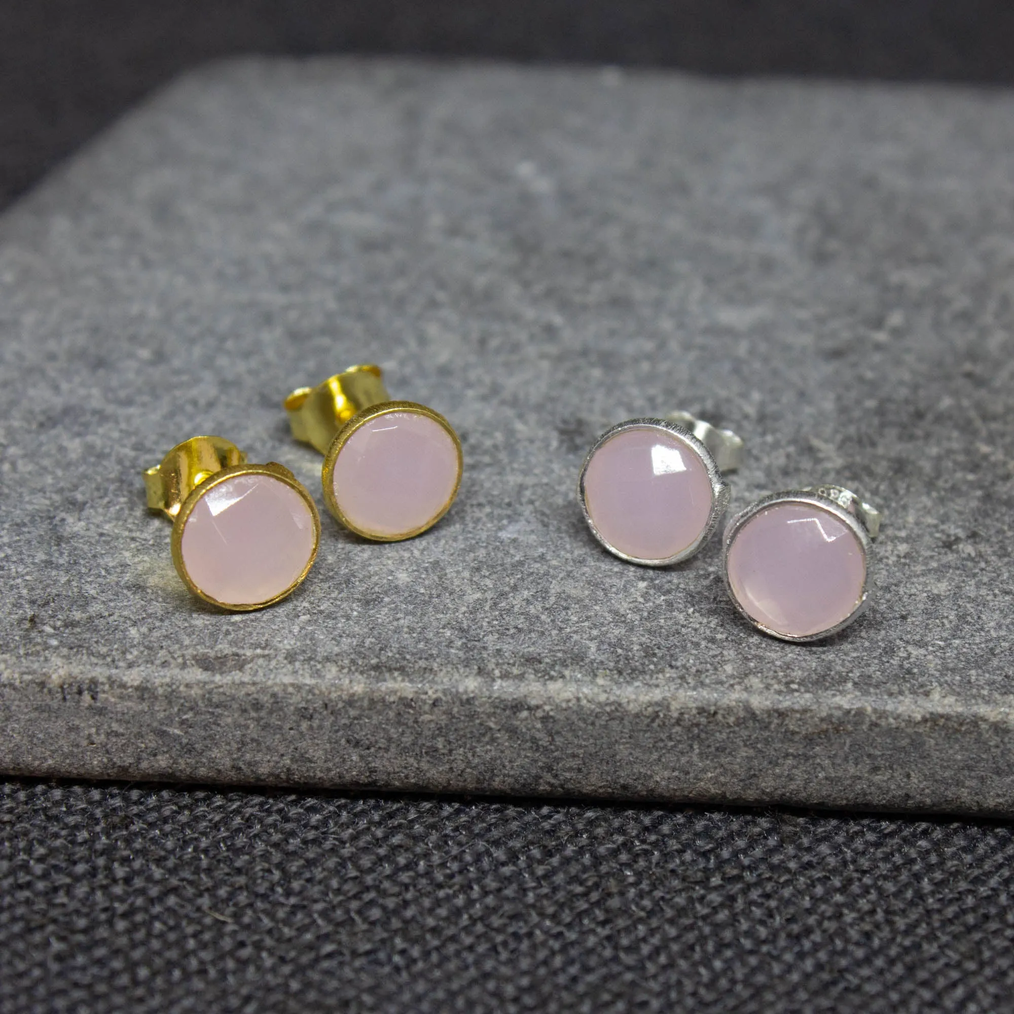 Round Gemstone Stud Earrings in Silver