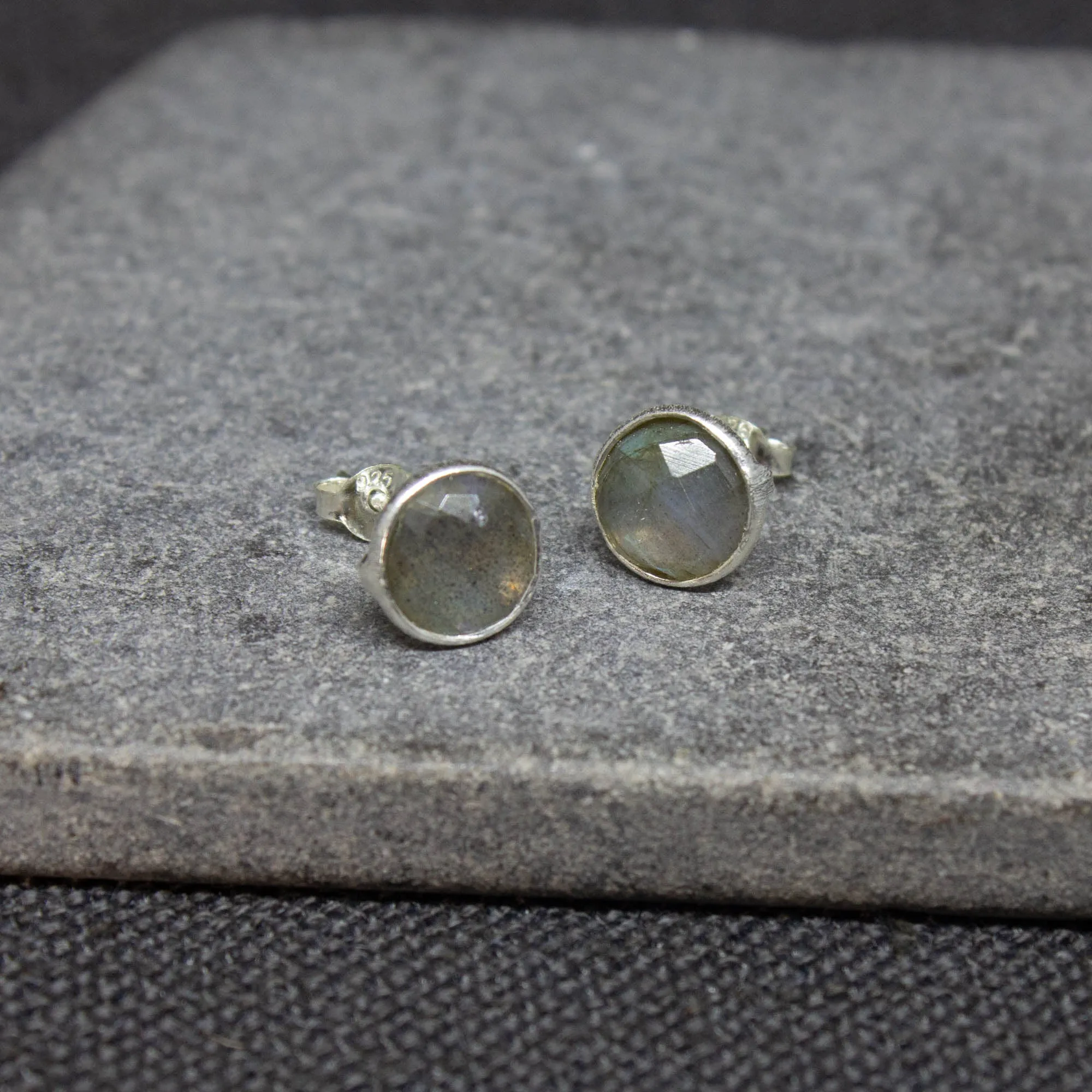 Round Gemstone Stud Earrings in Silver