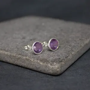 Round Gemstone Stud Earrings in Silver