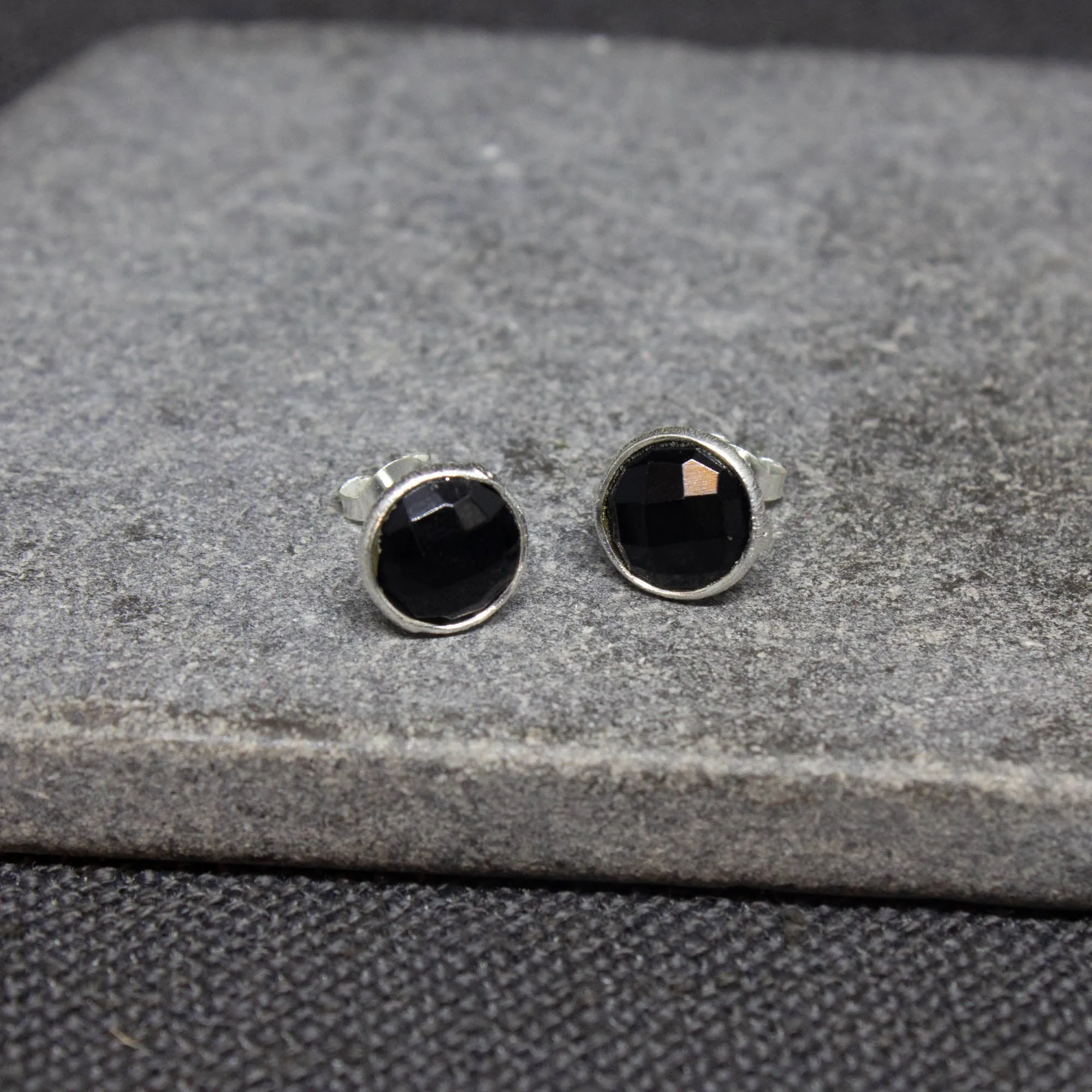 Round Gemstone Stud Earrings in Silver