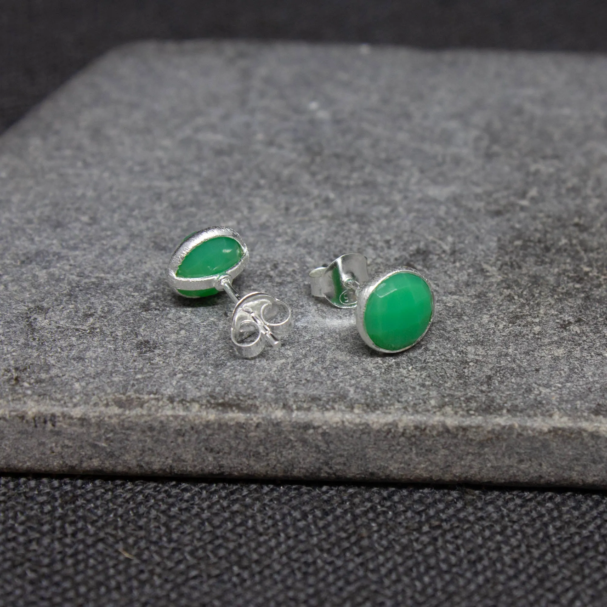 Round Gemstone Stud Earrings in Silver