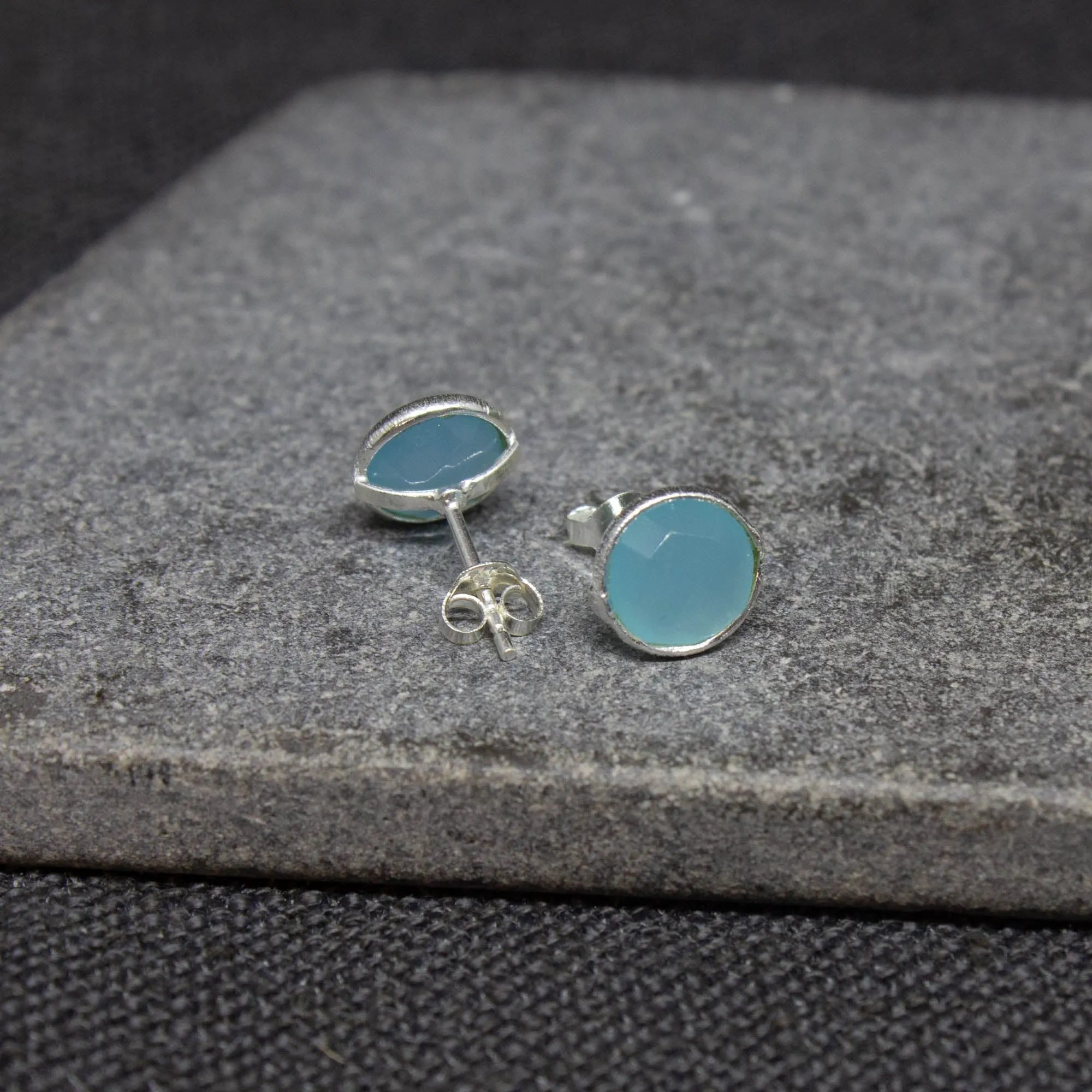 Round Gemstone Stud Earrings in Silver