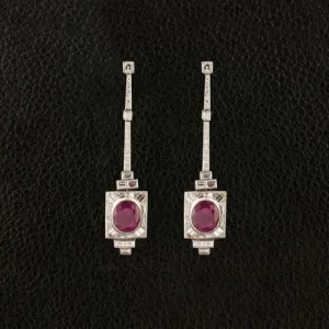 Ruby & Diamond Dangle Estate Earrings