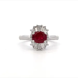 Ruby & Diamond Ring Halo Style 14 Karat White Gold Beeghly & Co.