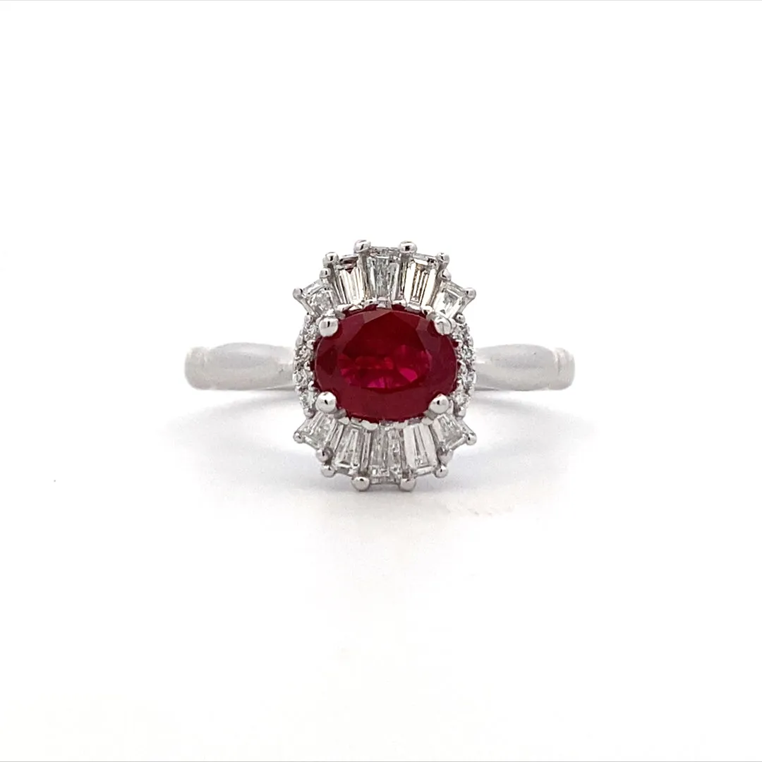 Ruby & Diamond Ring Halo Style 14 Karat White Gold Beeghly & Co.