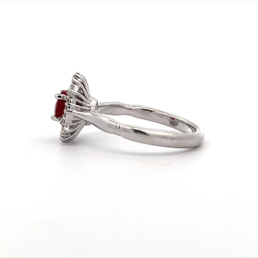 Ruby & Diamond Ring Halo Style 14 Karat White Gold Beeghly & Co.