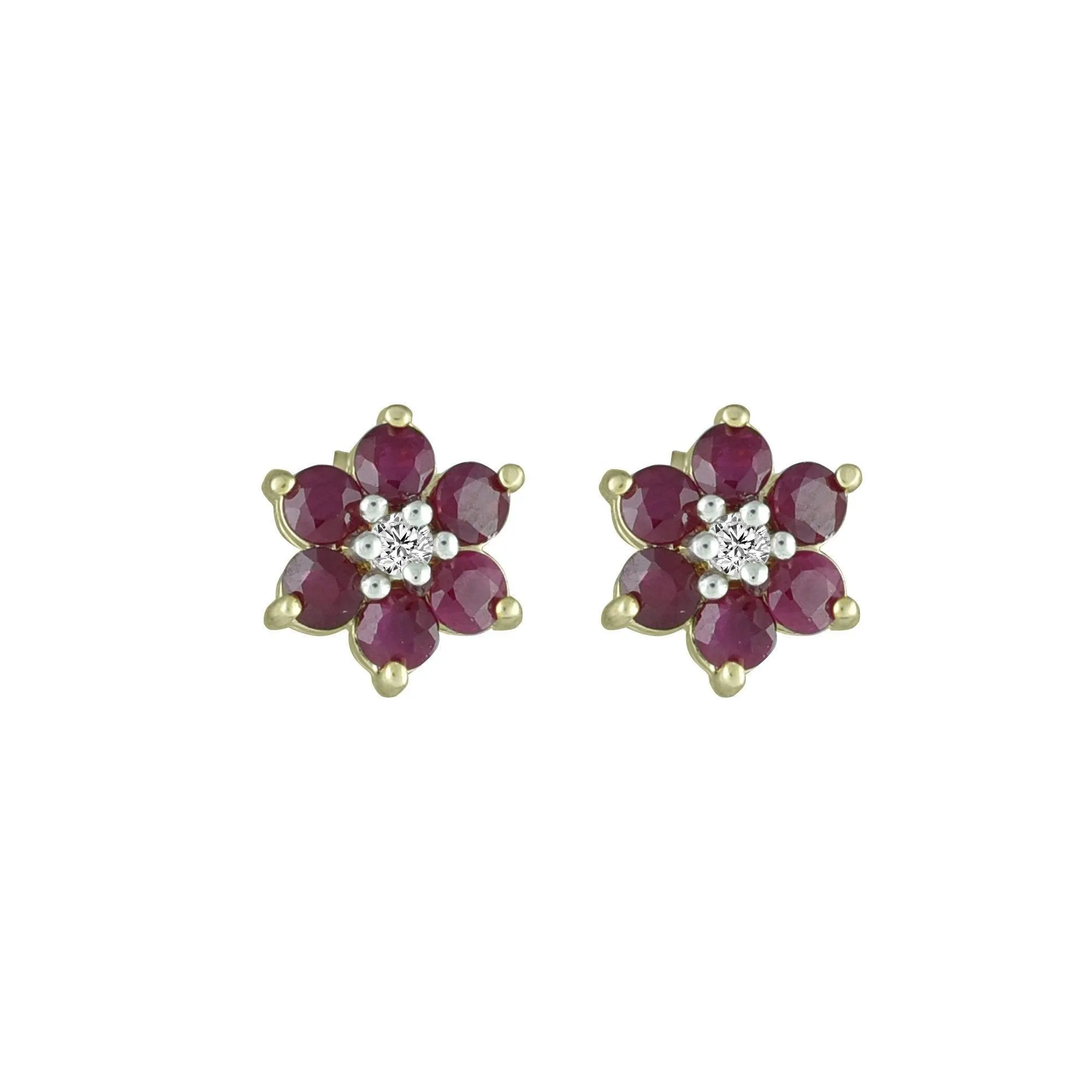 Ruby and Diamond Accent Flower Earrings in 10K Yelllow Gold