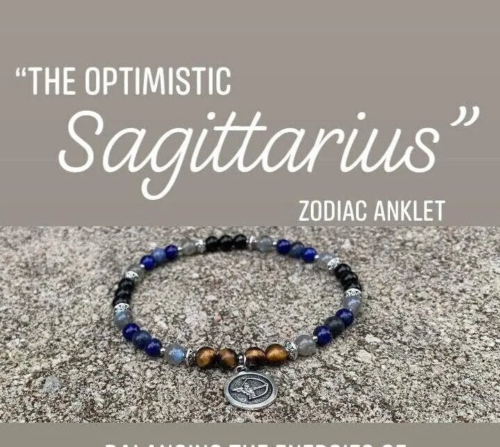 Sagittarius Energy - Zodiac Horoscope " The Optimistic Sagittarius " November December Birthday - Crystal Healing Quality Gemstone Anklet