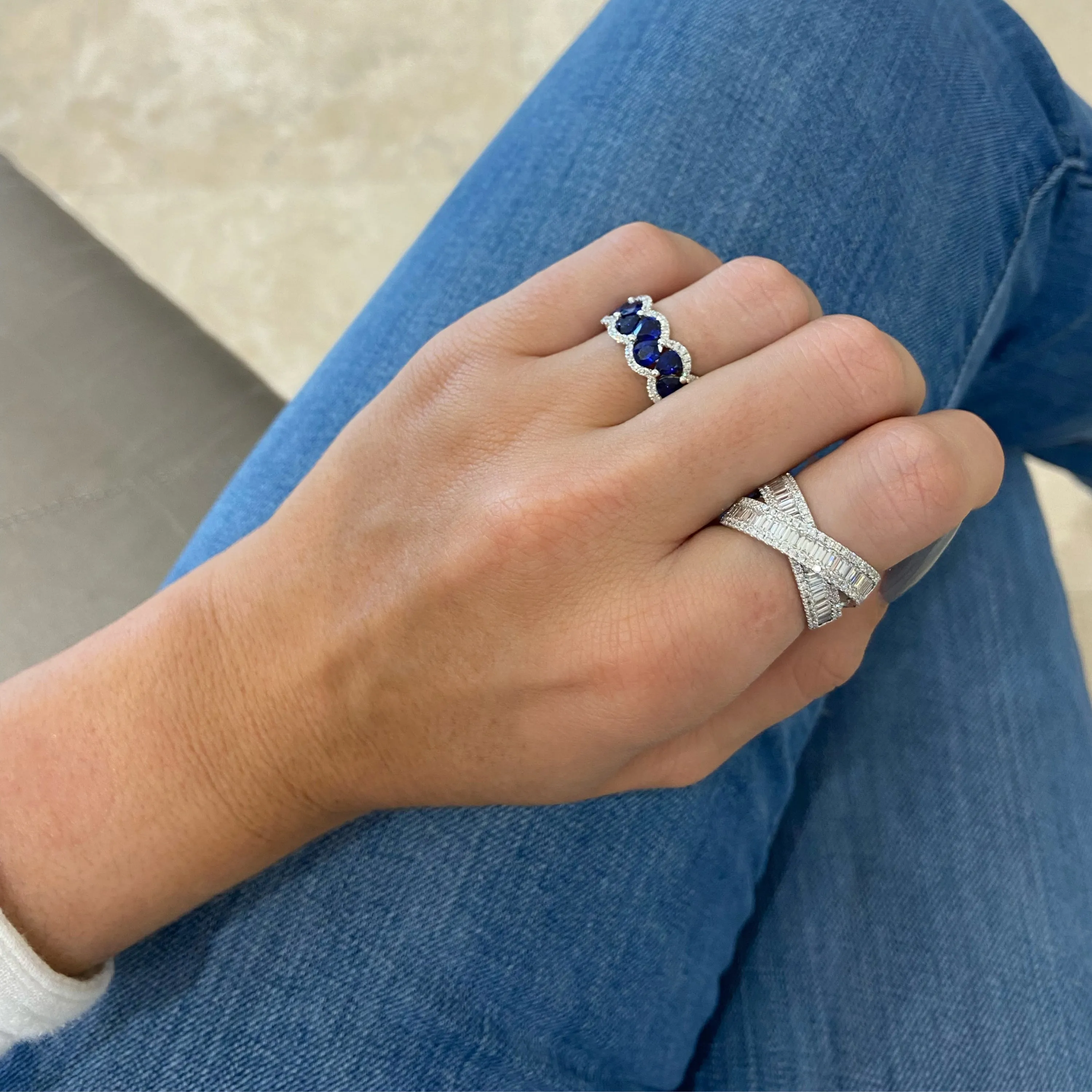 Sapphire & Diamond Scalloped Ring