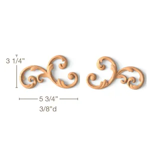 Scrolled Filigree, Left & Right Pair, 5 3/4"w x 3 1/4"h x 3/8"d