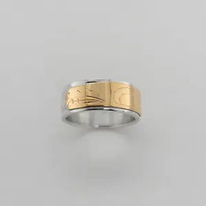 Silver 3/8" Band with Gold Wolf