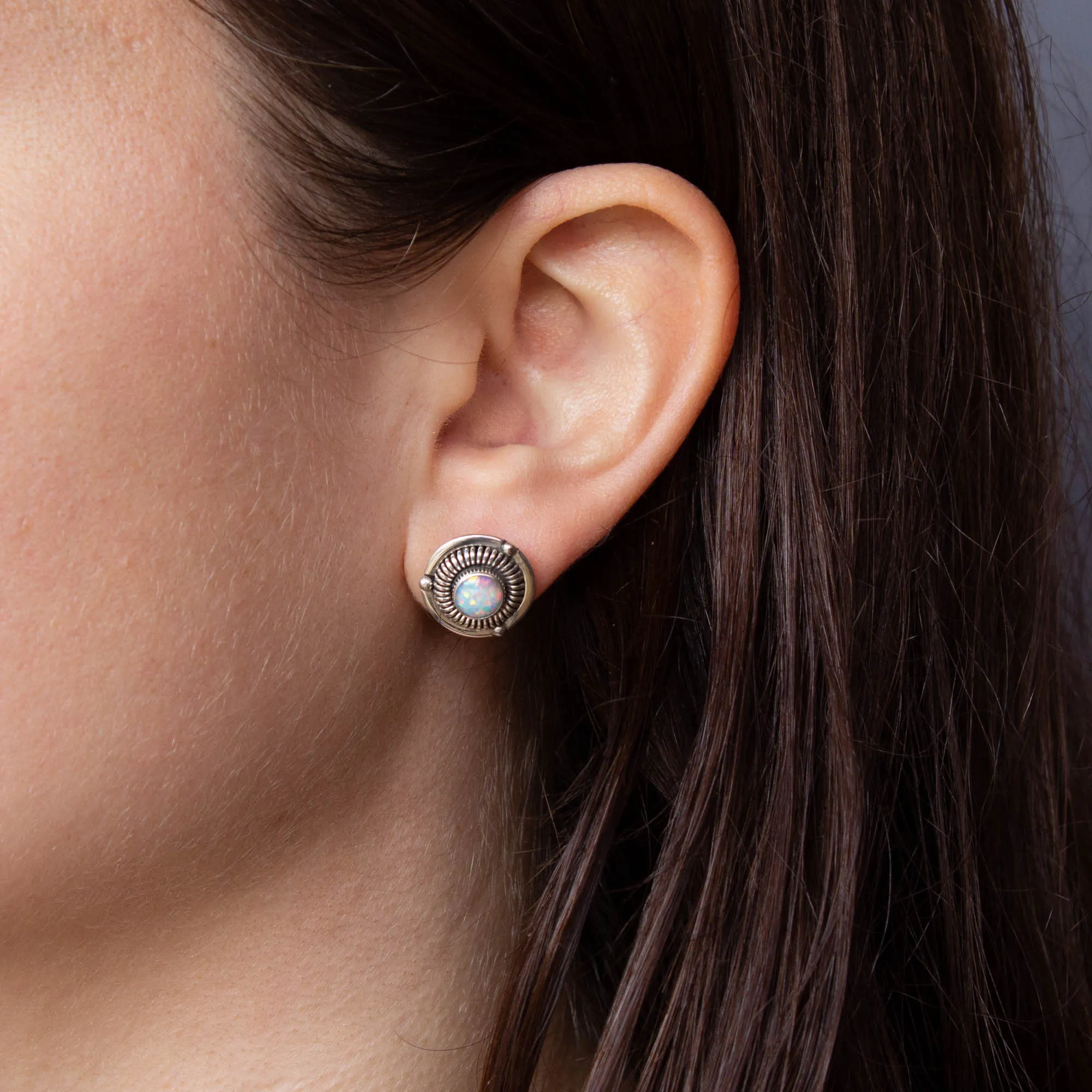 Silver Detailed Flores Stud Earrings