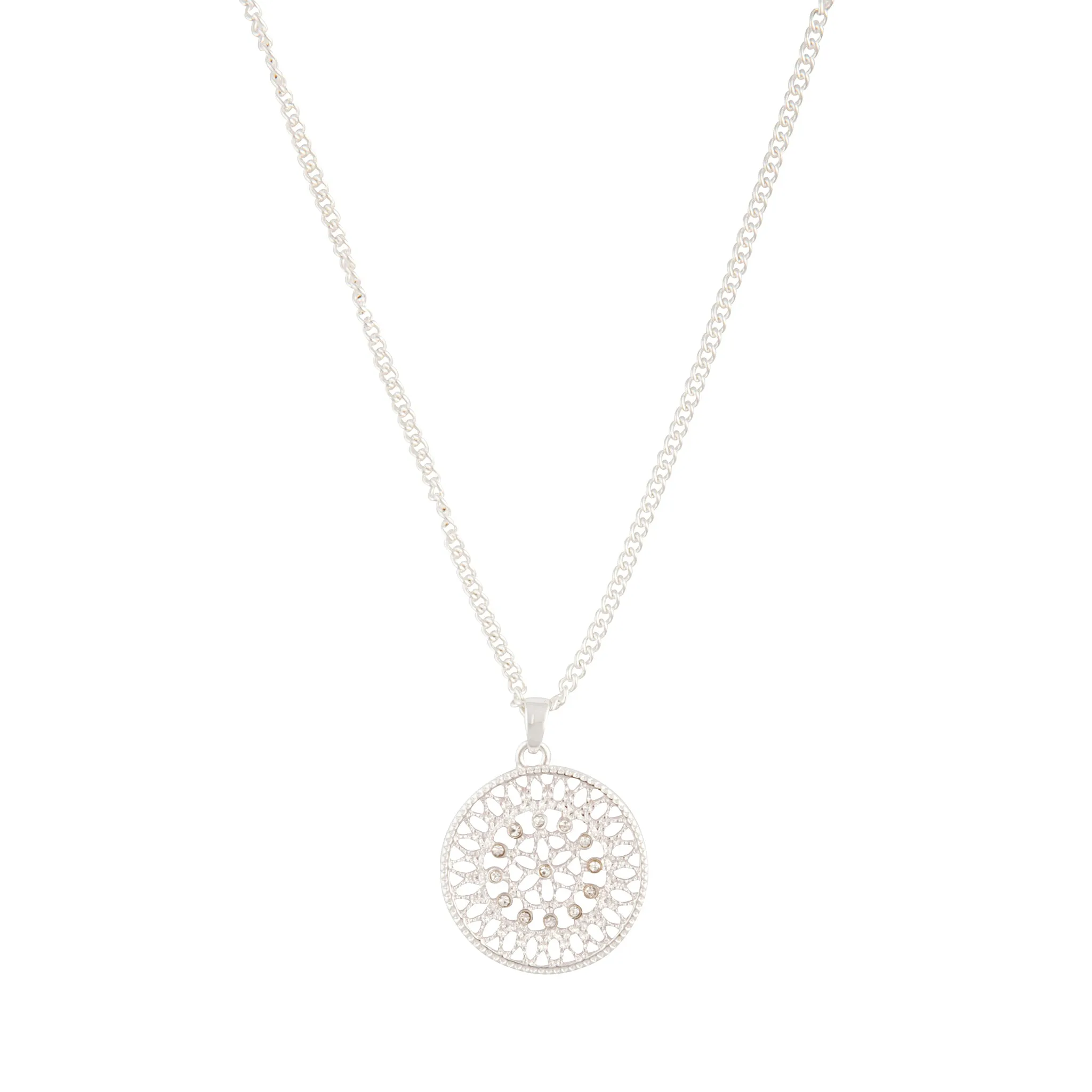 Silver Diamante Disc Filigree Necklace