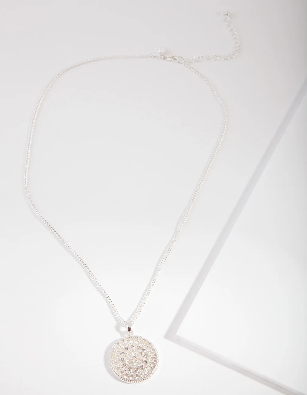 Silver Diamante Disc Filigree Necklace