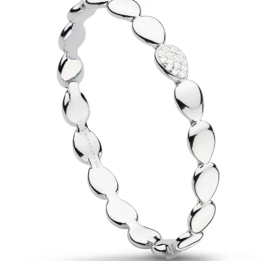 Silver Pebble Glisten Pavé Hinged Bangle