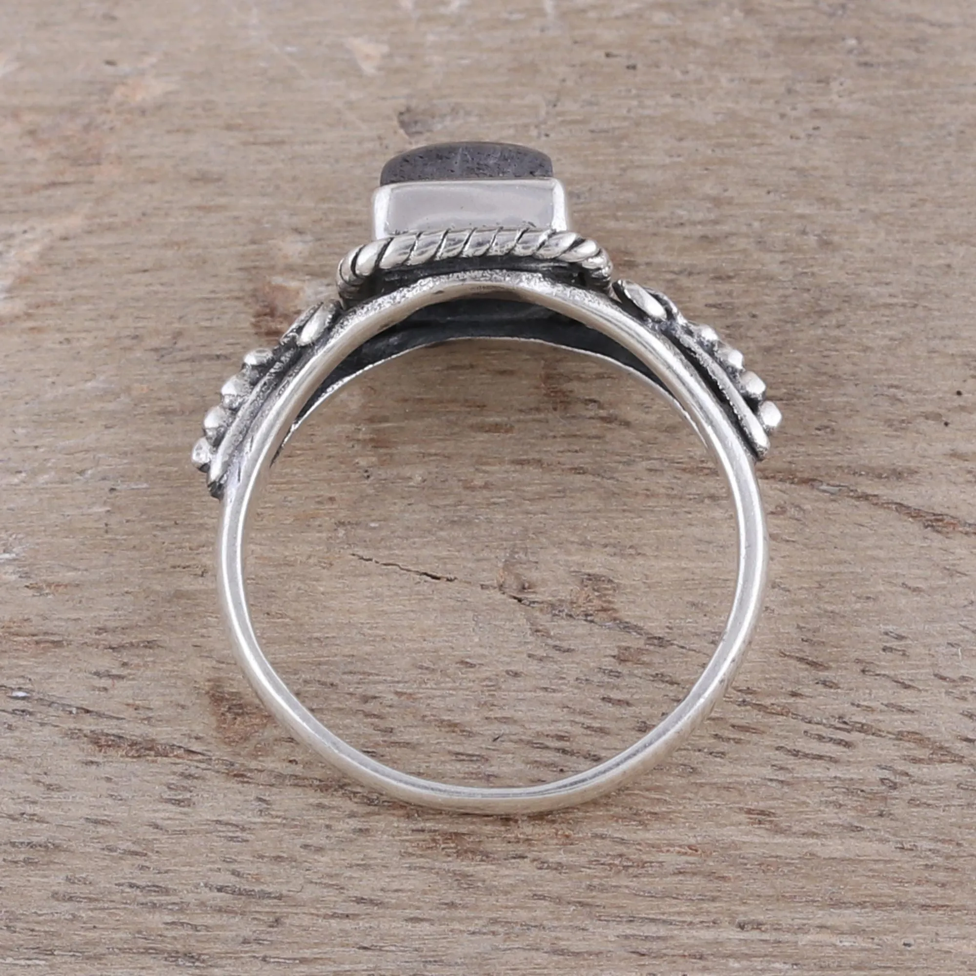 Square Labradorite Cocktail Ring Crafted in India - Misty Depths | NOVICA