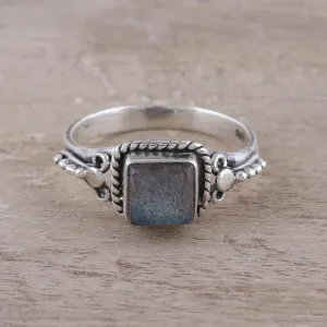 Square Labradorite Cocktail Ring Crafted in India - Misty Depths | NOVICA