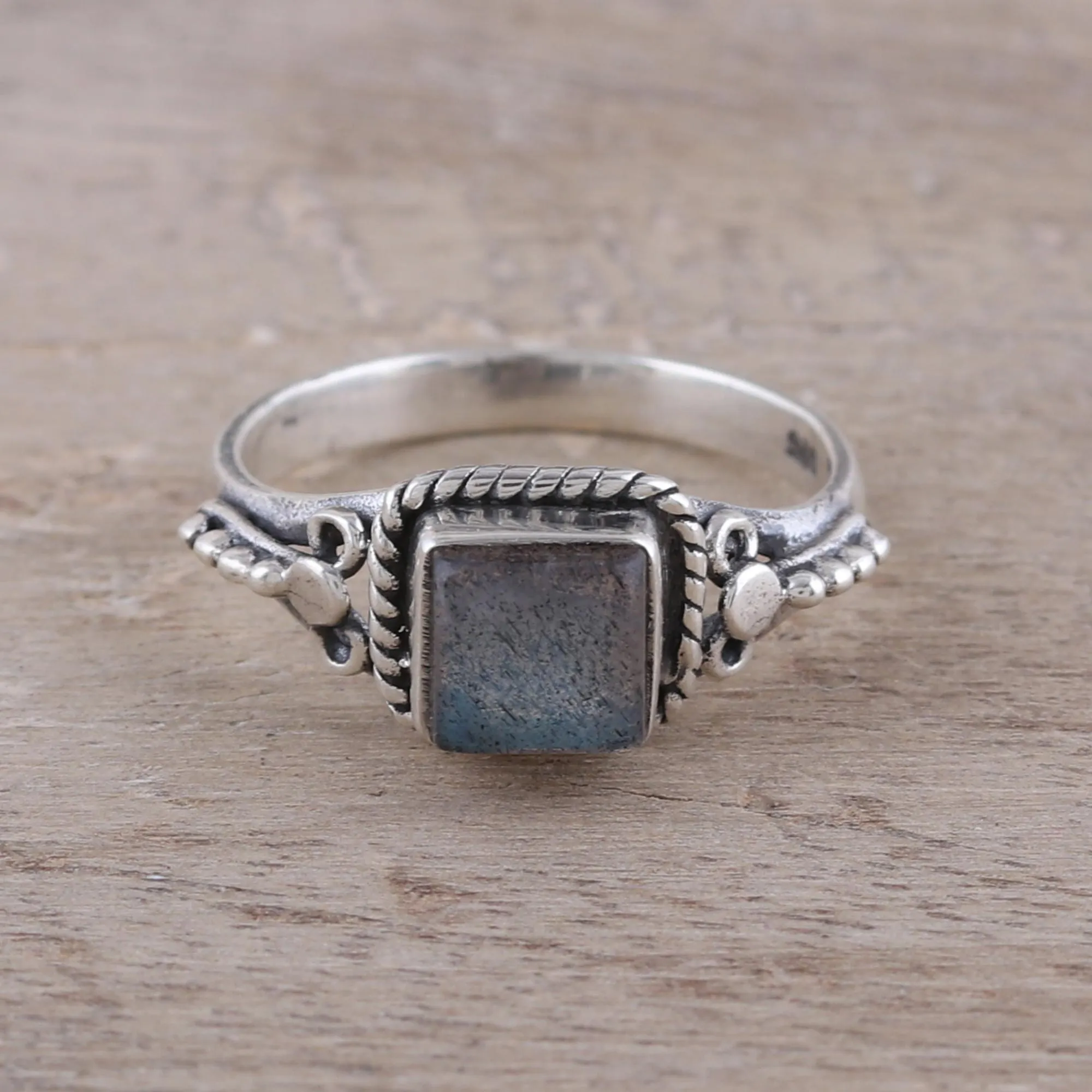 Square Labradorite Cocktail Ring Crafted in India - Misty Depths | NOVICA