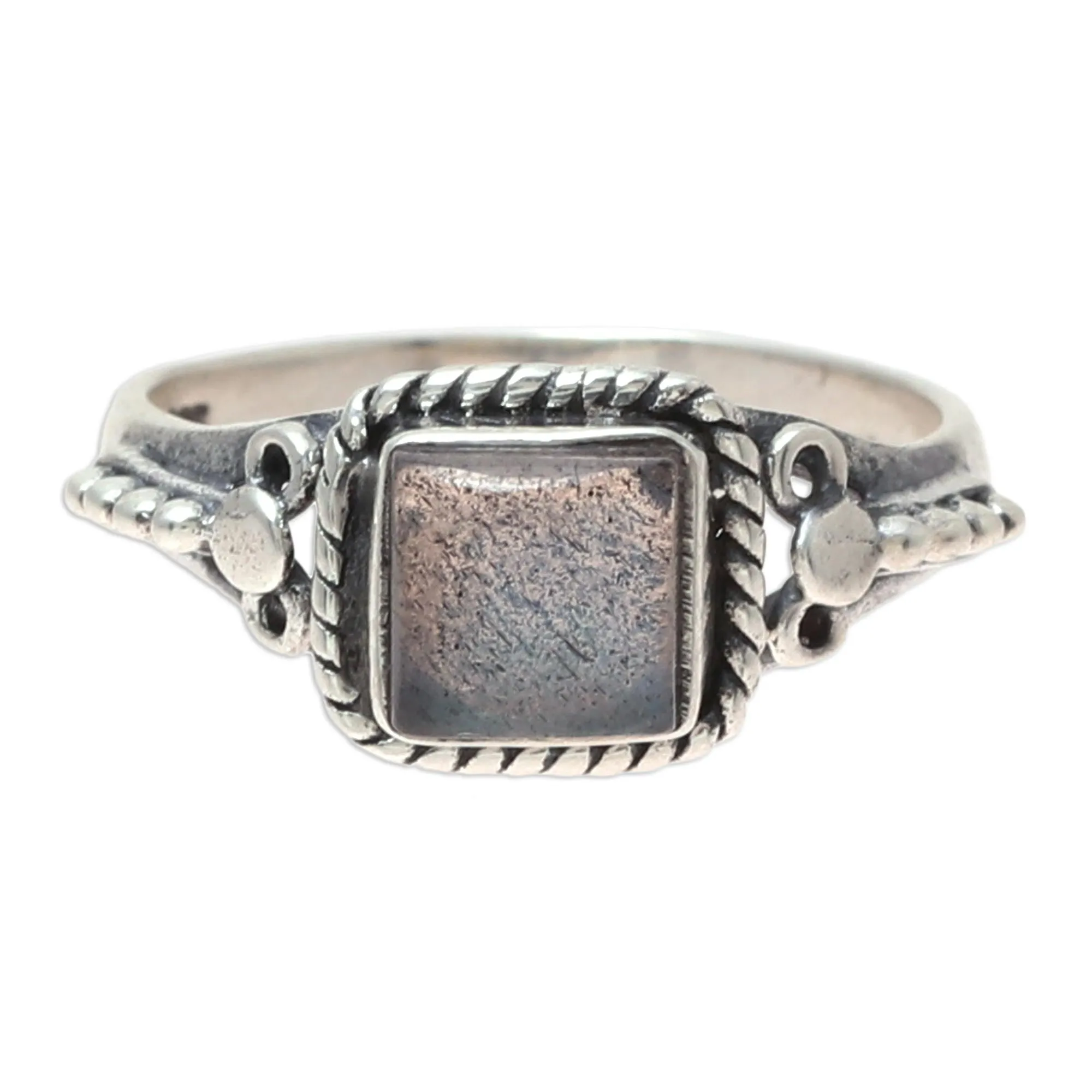 Square Labradorite Cocktail Ring Crafted in India - Misty Depths | NOVICA